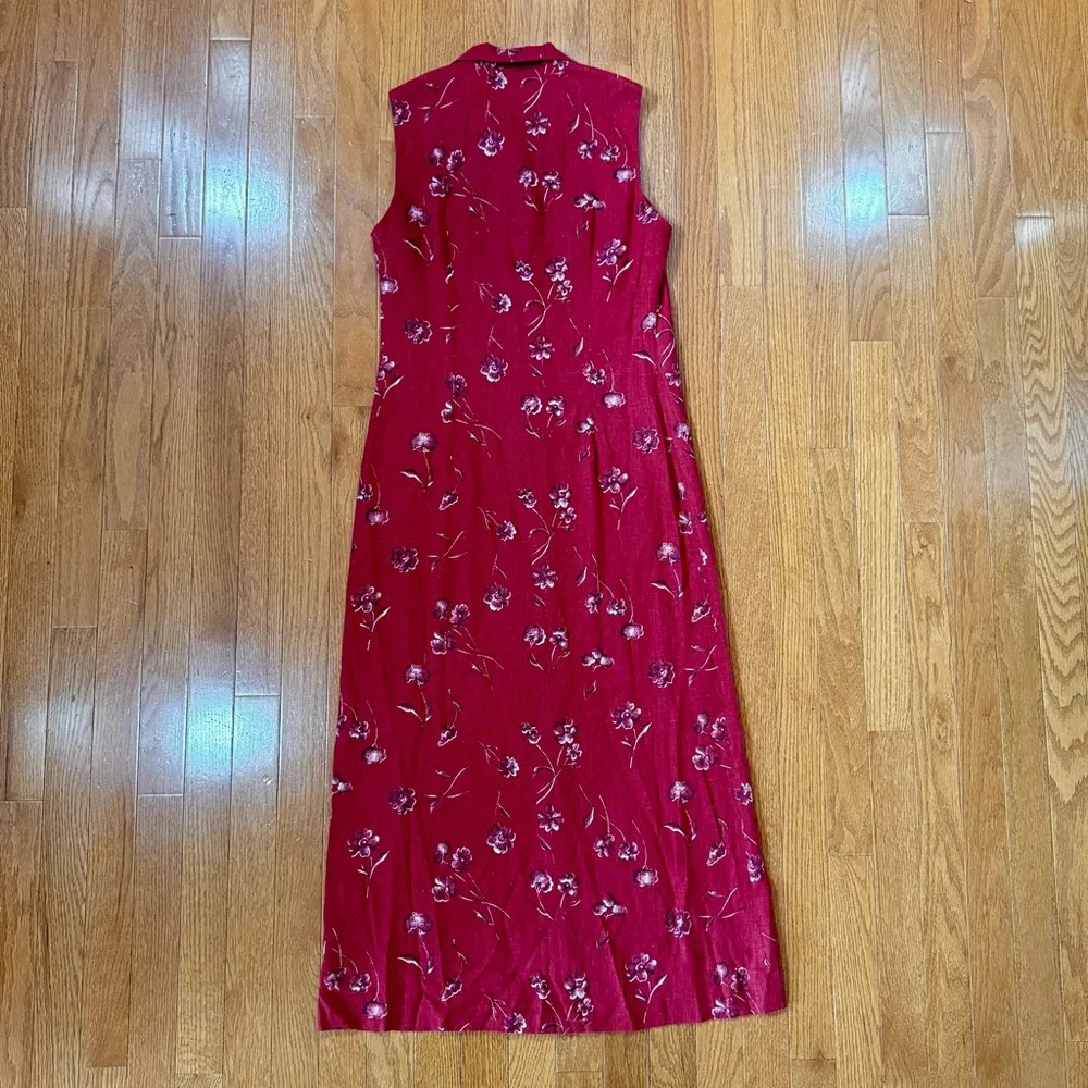 VTG Talbots Floral Button Maxi Collar Linen Sleeveless Dress Womens 6 Red 90s - Picture 4 of 6